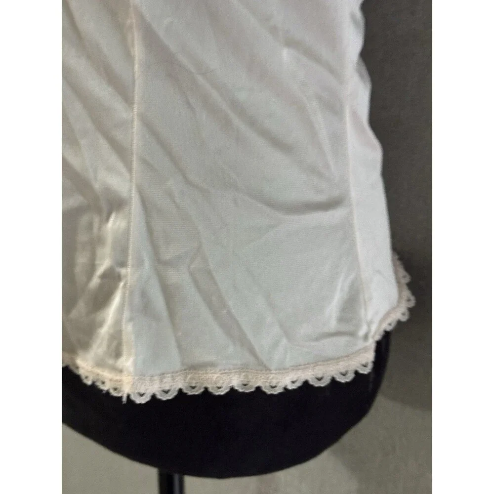 Vintage 80s Sears Peach Nylon Lace Trim Camisole Slip Tank Top Size 36 Coquette